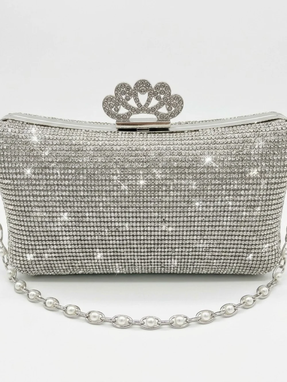 Silver Crystal Evening Clutch Bag